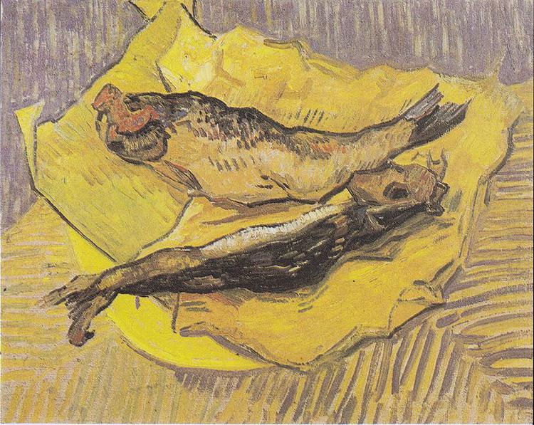 Vincent Van Gogh Still Life with smoked herrings on yellow paper china oil painting image